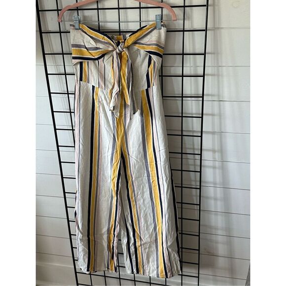 Gypsies & Moondust Striped Linen Cropped Wide Leg Jumpsuit Juniors Size 5 - Picture 4 of 8